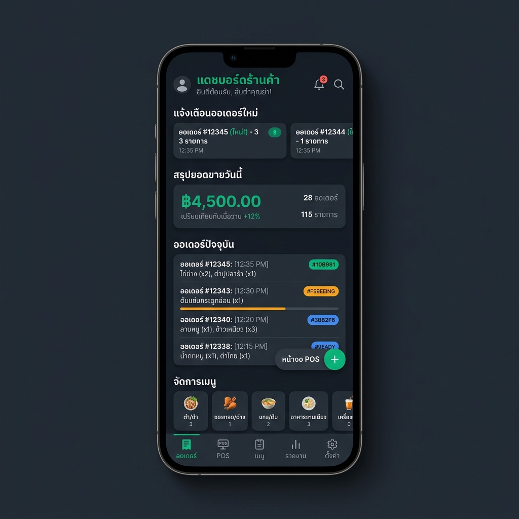 แดชบอร์ดร้านค้า — ออเดอร์และยอดขาย