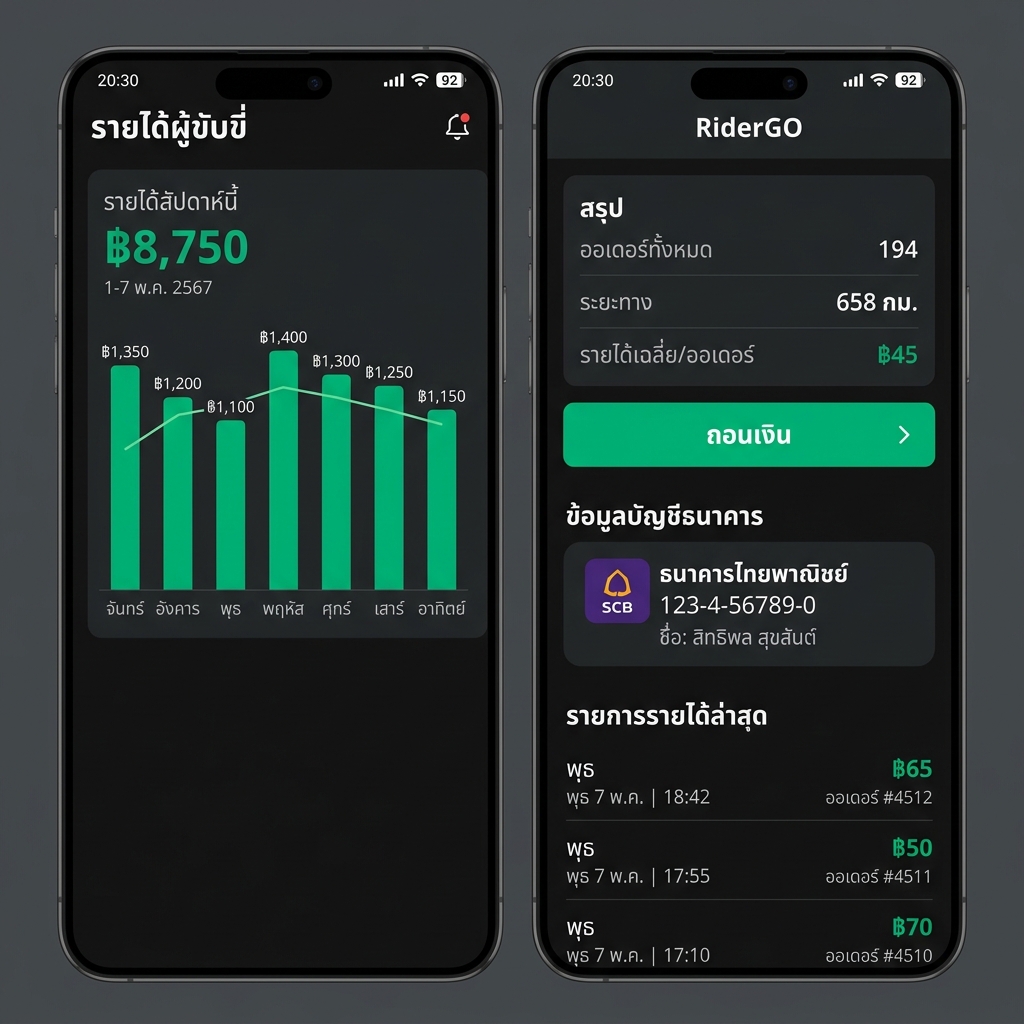 รายได้และถอนเงิน